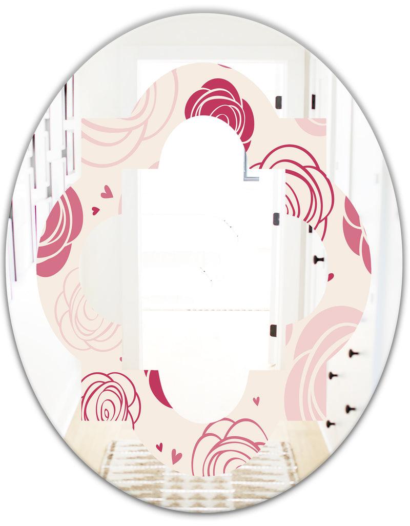 DesignQ Roses Pattern - Modern Round Or Oval Wall Mirror - Quatrefoil