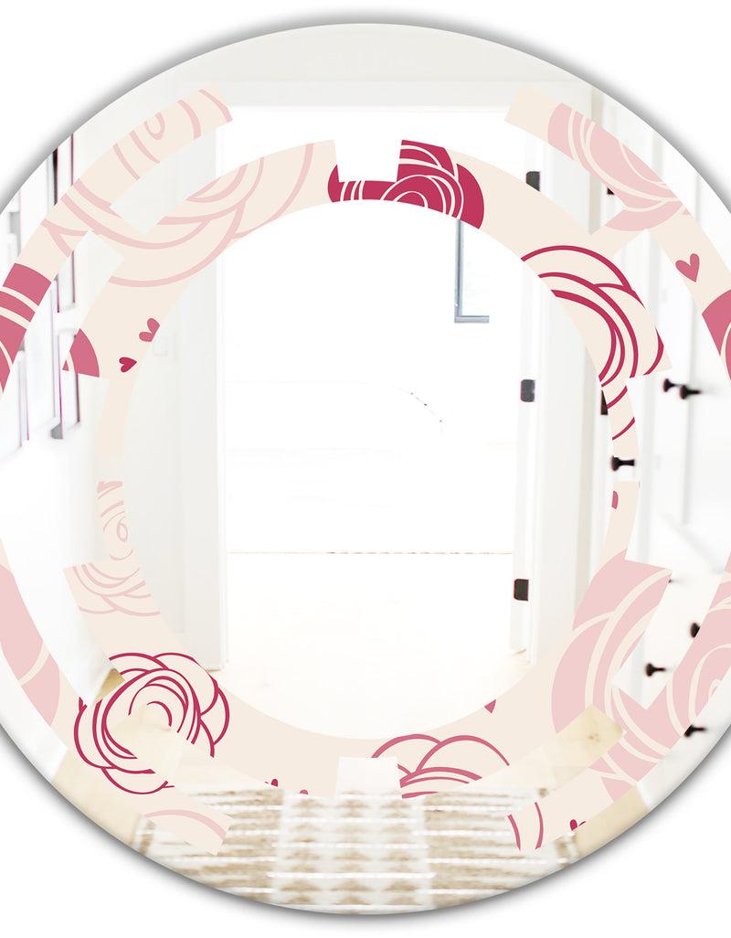 DesignQ Roses Pattern - Modern Round Or Oval Wall Mirror - Space