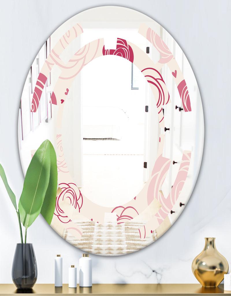DesignQ Roses Pattern - Modern Round Or Oval Wall Mirror - Space