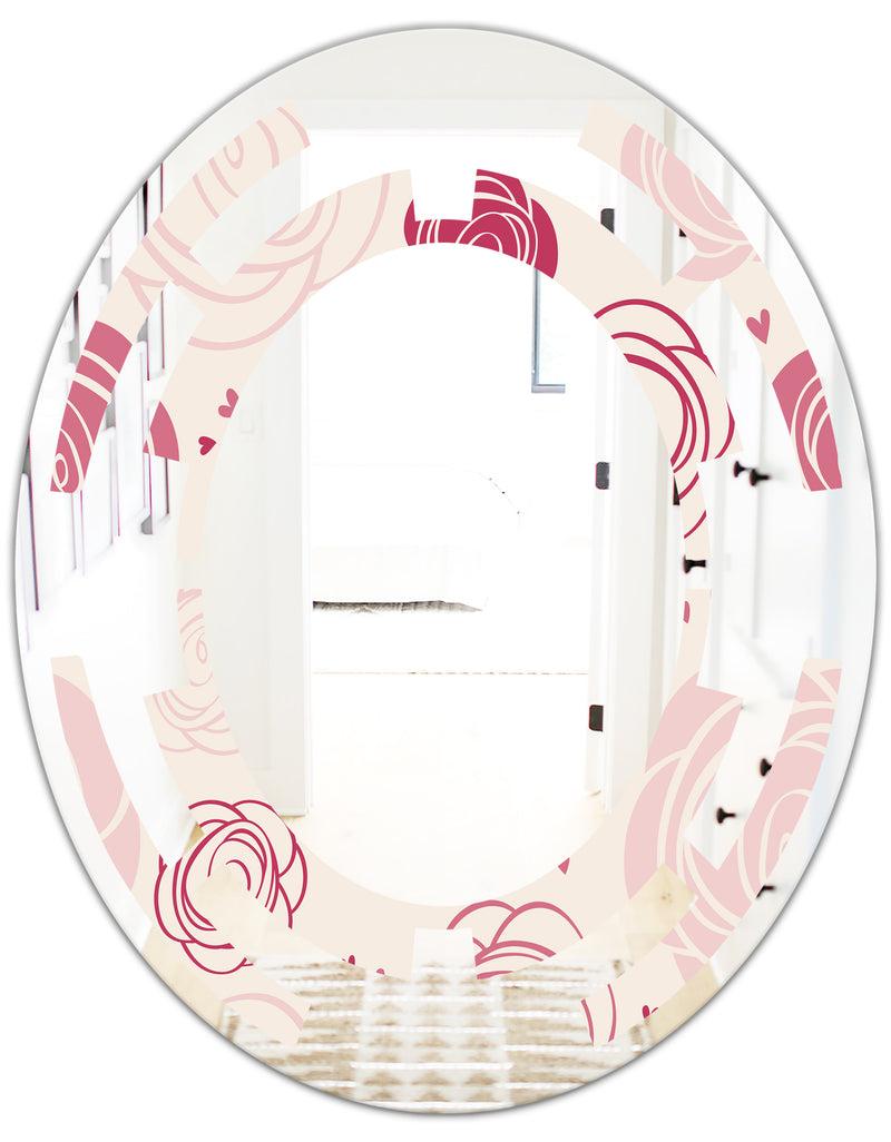 DesignQ Roses Pattern - Modern Round Or Oval Wall Mirror - Space
