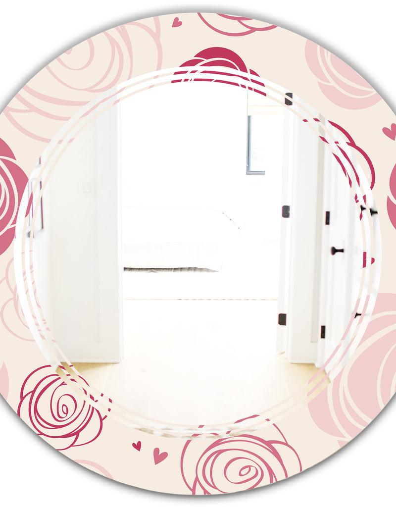 DesignQ Roses Pattern - Modern Round Or Oval Wall Mirror - Triple C