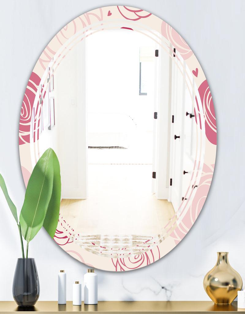 DesignQ Roses Pattern - Modern Round Or Oval Wall Mirror - Triple C