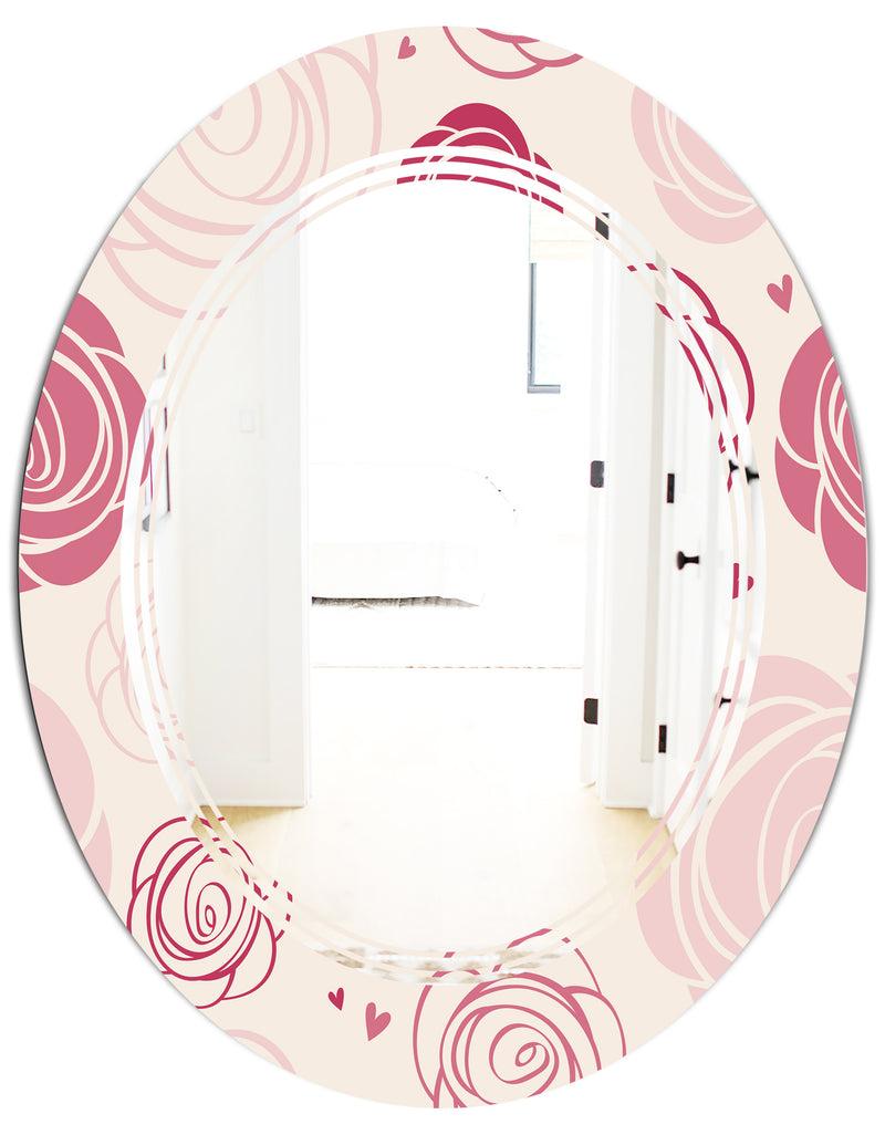 DesignQ Roses Pattern - Modern Round Or Oval Wall Mirror - Triple C