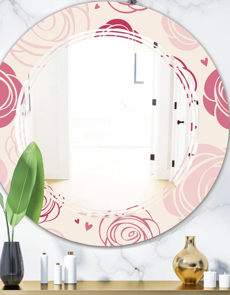 DesignQ roses pattern - Modern Round or Oval Wall Mirror - Triple C