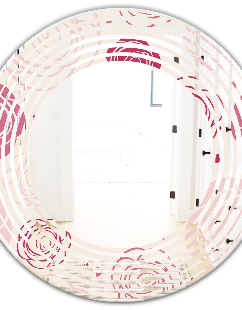 DesignQ Roses Pattern - Modern Round Or Oval Wall Mirror - Wave