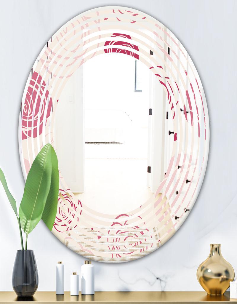 DesignQ Roses Pattern - Modern Round Or Oval Wall Mirror - Wave
