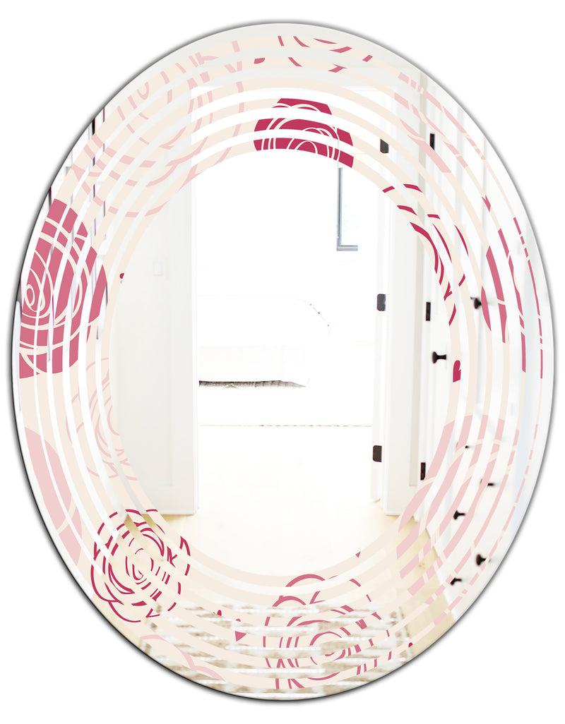 DesignQ Roses Pattern - Modern Round Or Oval Wall Mirror - Wave