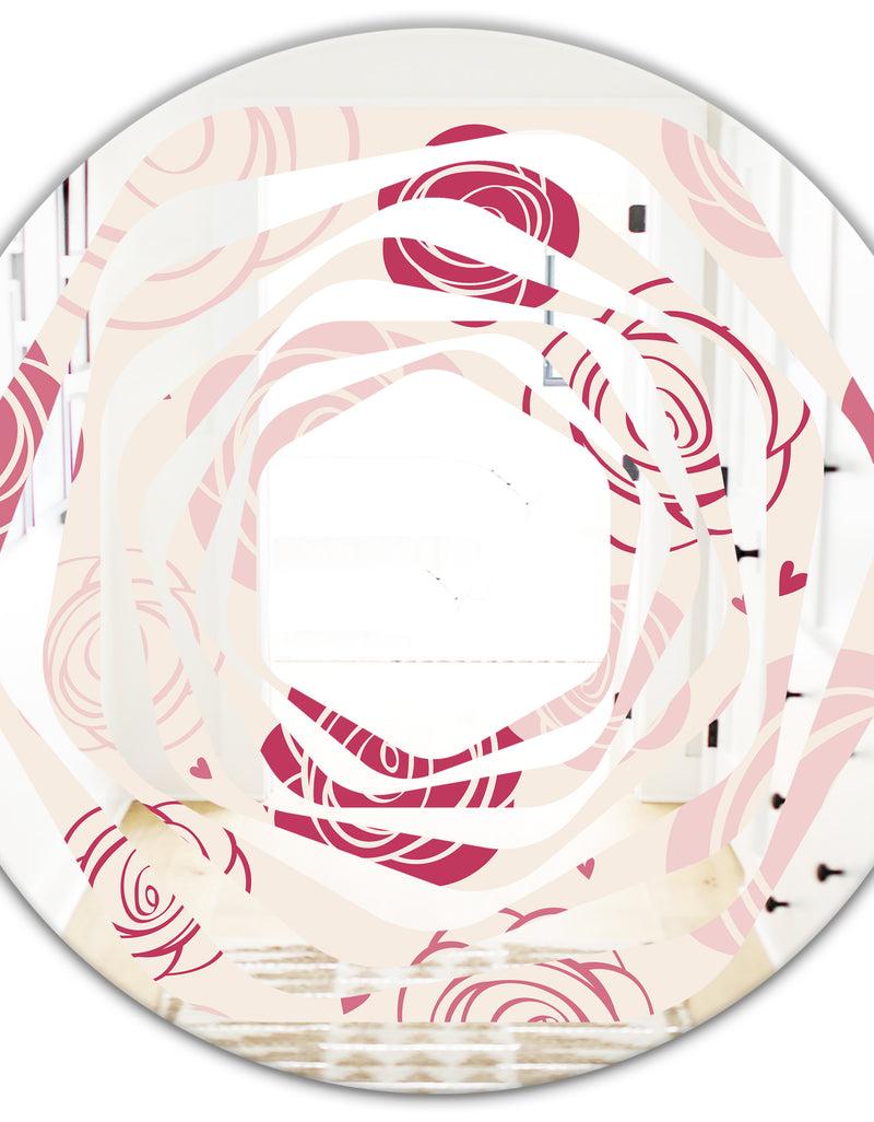 DesignQ Roses Pattern - Modern Round Or Oval Wall Mirror - Whirl