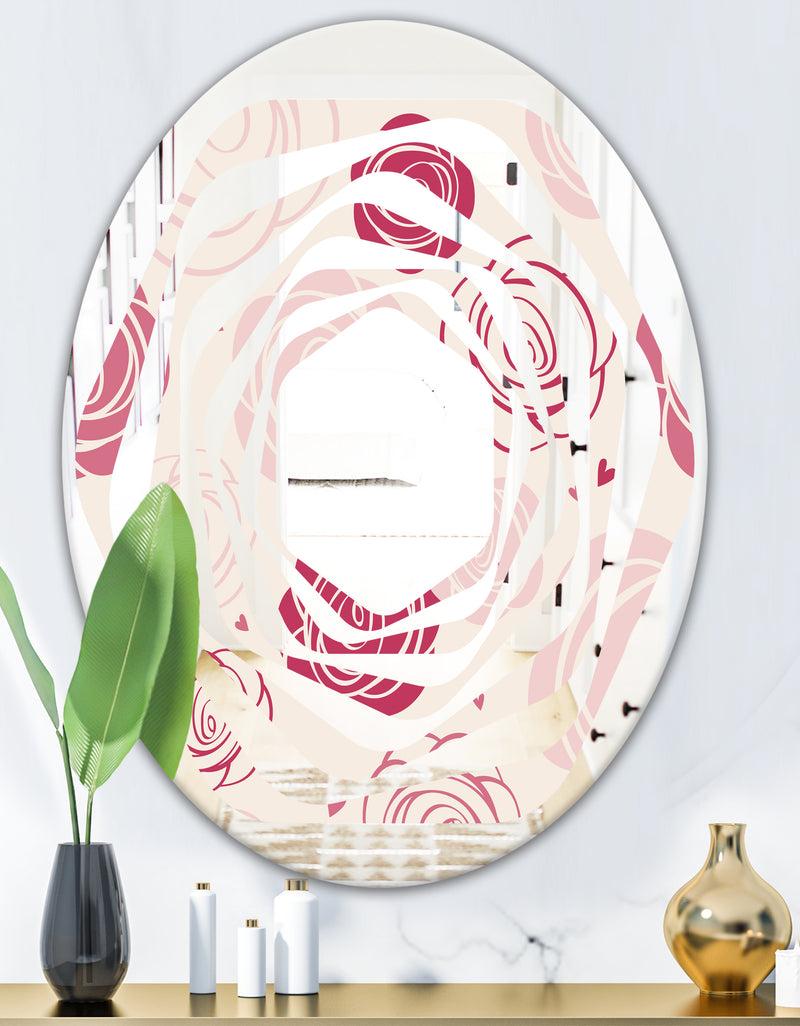 DesignQ Roses Pattern - Modern Round Or Oval Wall Mirror - Whirl