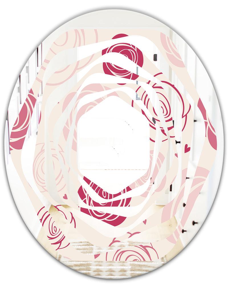 DesignQ Roses Pattern - Modern Round Or Oval Wall Mirror - Whirl