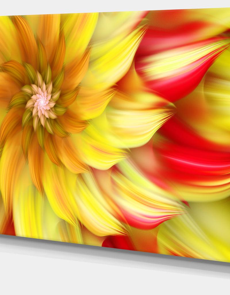 DesignQ Rotating Yellow Red Fractal Flower - Extra Large Floral Canvas Art Print