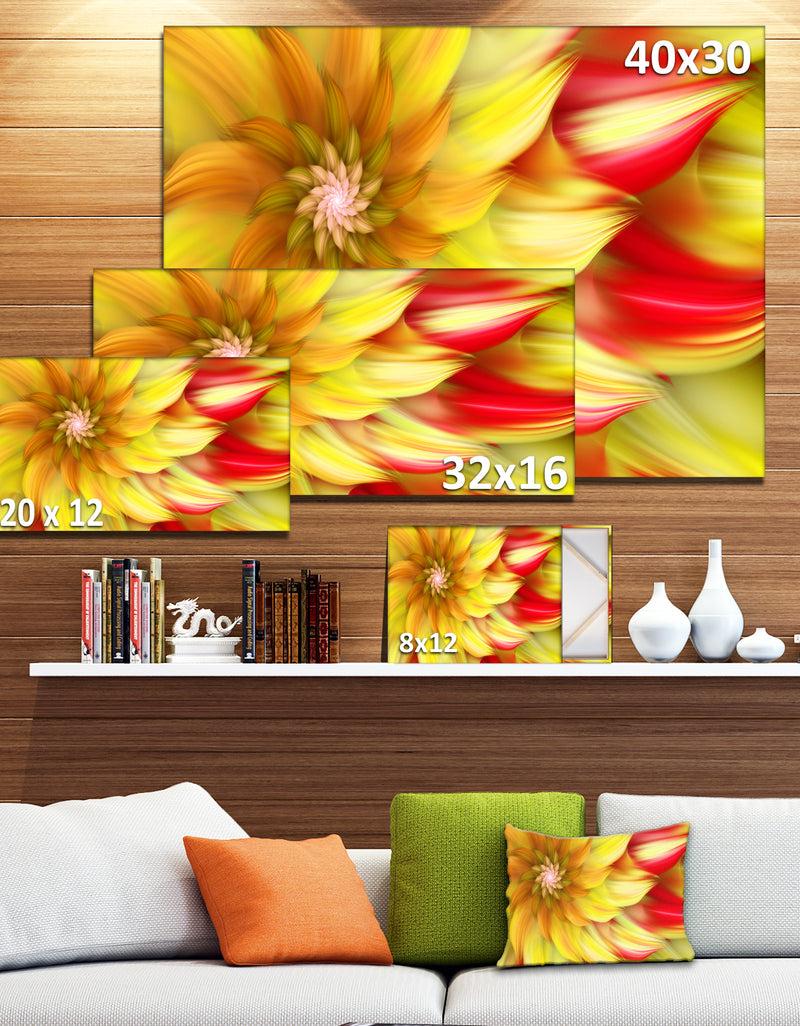 DesignQ Rotating Yellow Red Fractal Flower - Extra Large Floral Canvas Art Print