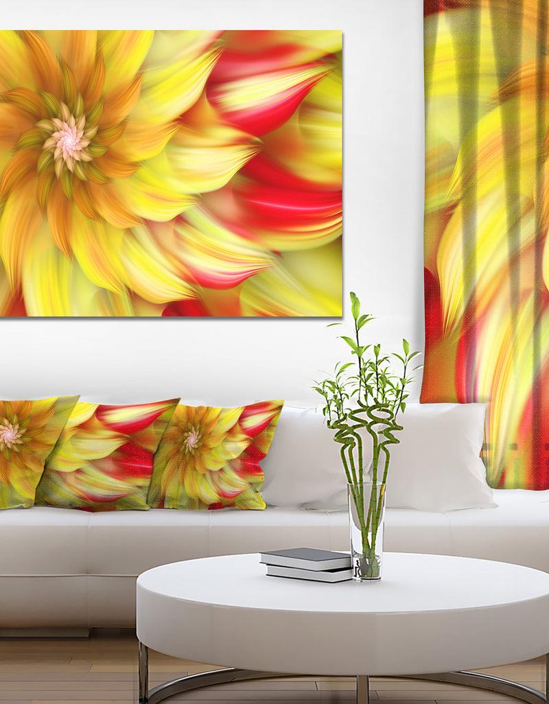 DesignQ Rotating Yellow Red Fractal Flower - Extra Large Floral Canvas Art Print