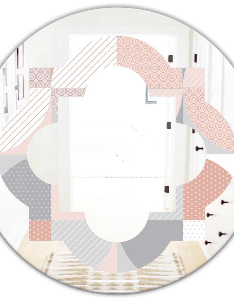 DesignQ Round Geometric Textured Pattern - Modern Round Or Oval Wall Mirror - Quatrefoil