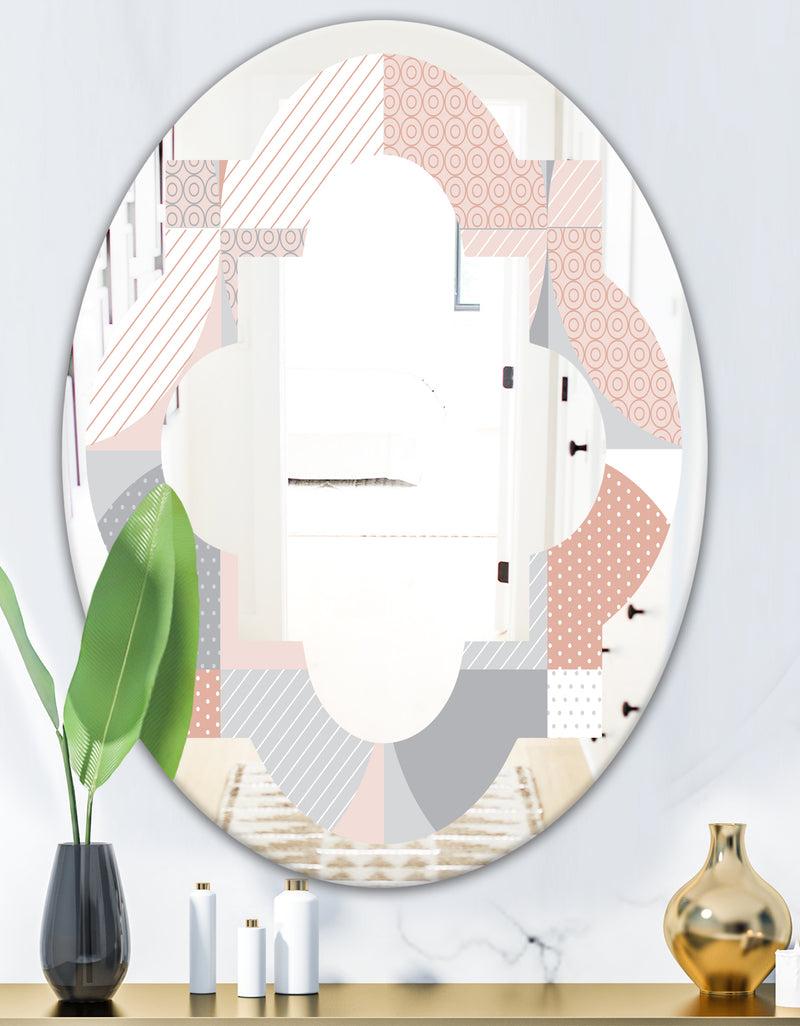 DesignQ Round Geometric Textured Pattern - Modern Round Or Oval Wall Mirror - Quatrefoil