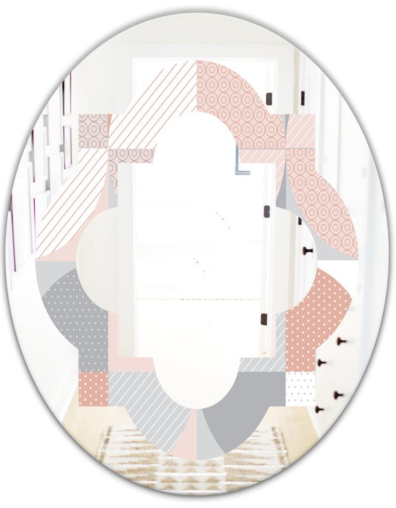 DesignQ Round Geometric Textured Pattern - Modern Round Or Oval Wall Mirror - Quatrefoil