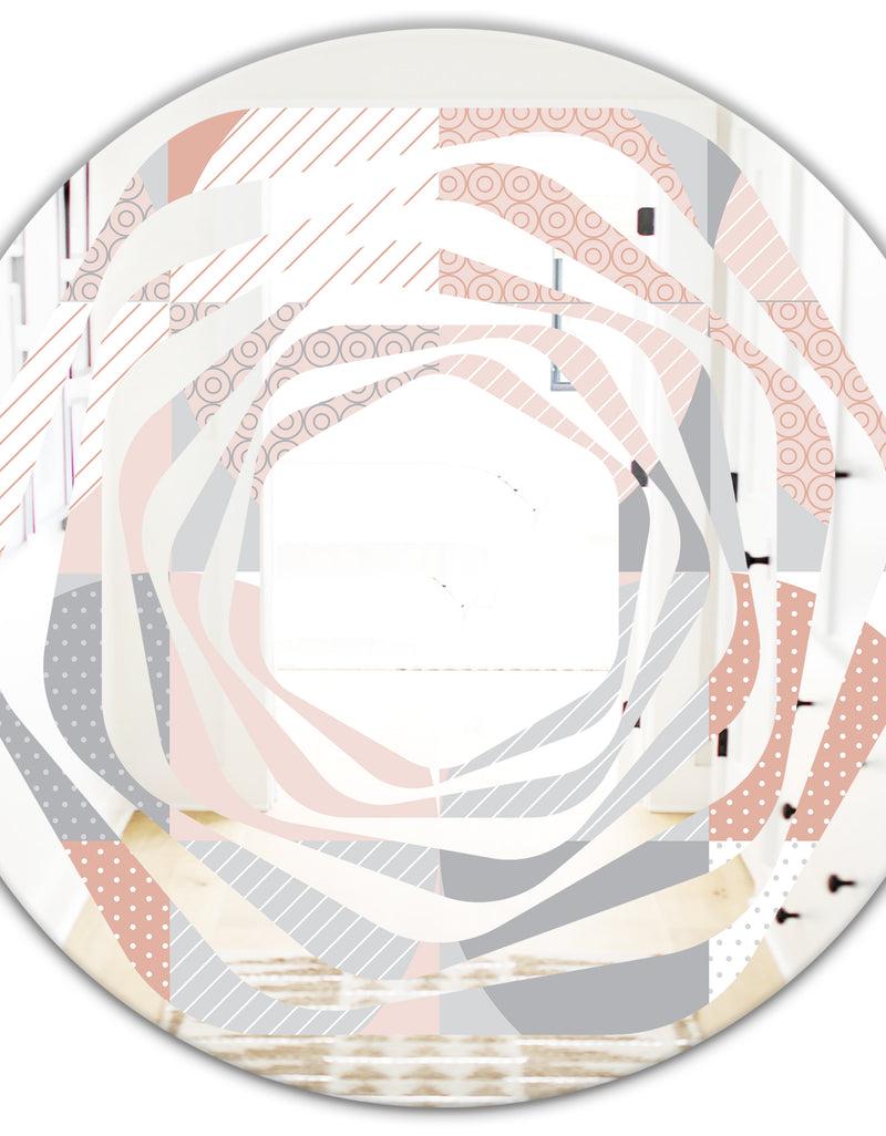 DesignQ Round Geometric Textured Pattern - Modern Round Or Oval Wall Mirror - Whirl