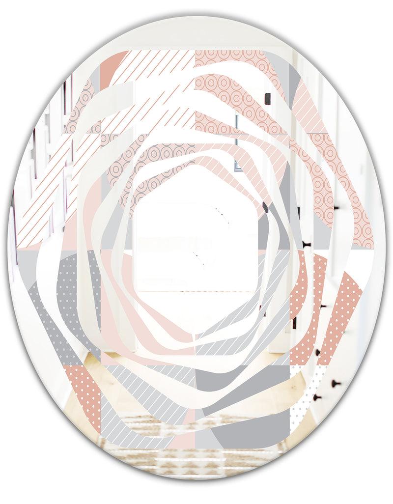 DesignQ Round Geometric Textured Pattern - Modern Round Or Oval Wall Mirror - Whirl