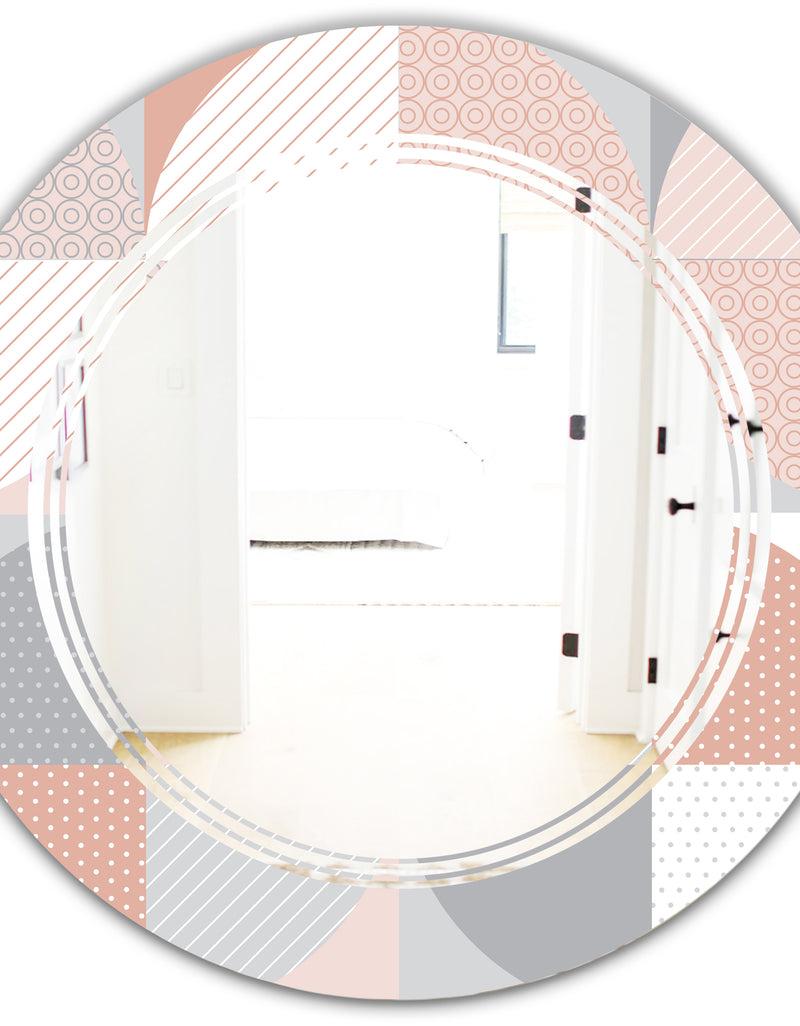DesignQ Round Geometric Textured Pattern - Modern Round Or Oval Wall Mirror - Triple C
