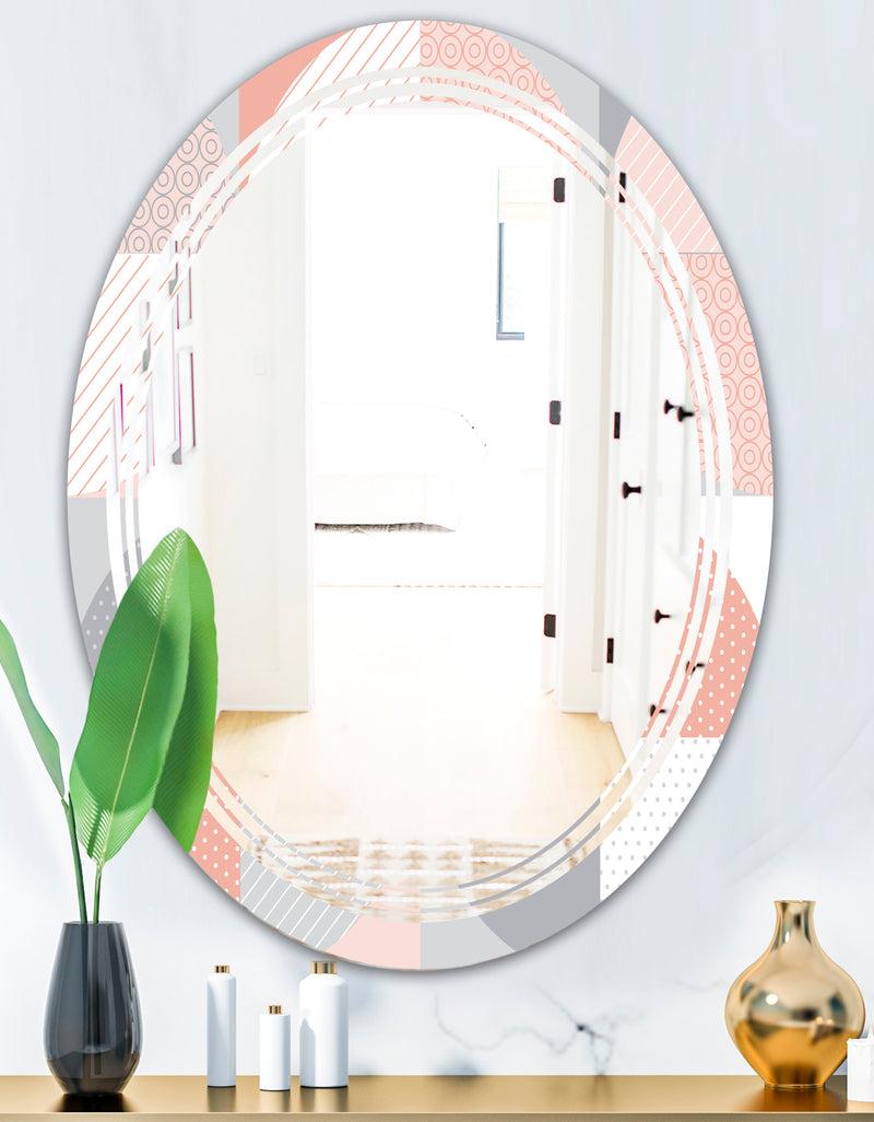 DesignQ Round Geometric Textured Pattern - Modern Round Or Oval Wall Mirror - Triple C