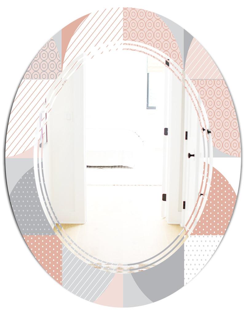 DesignQ Round Geometric Textured Pattern - Modern Round Or Oval Wall Mirror - Triple C