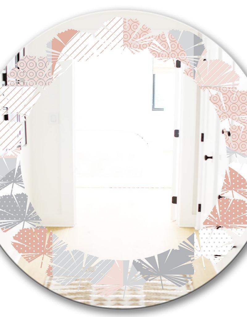 DesignQ Round Geometric Textured Pattern - Modern Round Or Oval Wall Mirror - Leaves