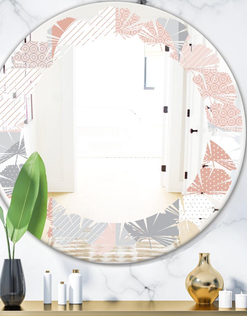 DesignQ Round geometric textured pattern - Modern Round or Oval Wall Mirror - Leaves