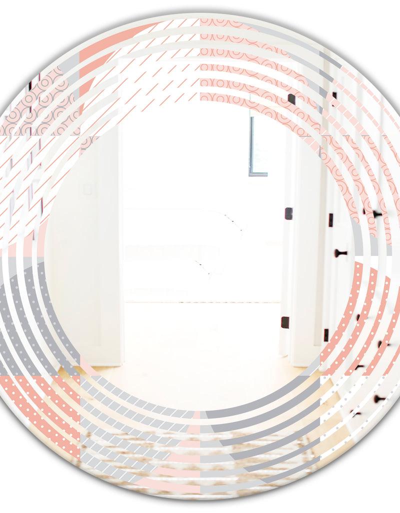 DesignQ Round Geometric Textured Pattern - Modern Round Or Oval Wall Mirror - Wave