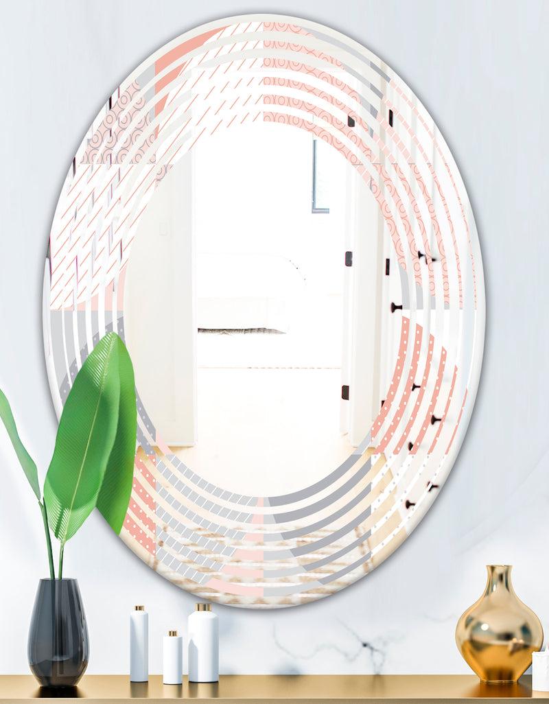 DesignQ Round Geometric Textured Pattern - Modern Round Or Oval Wall Mirror - Wave