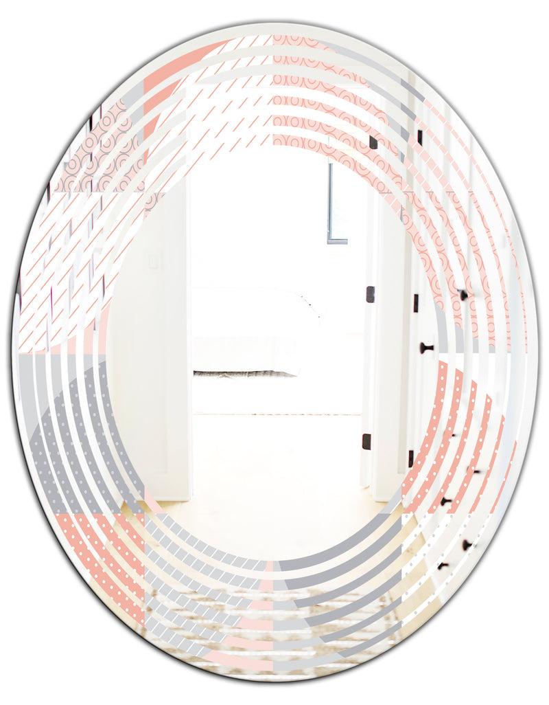 DesignQ Round Geometric Textured Pattern - Modern Round Or Oval Wall Mirror - Wave