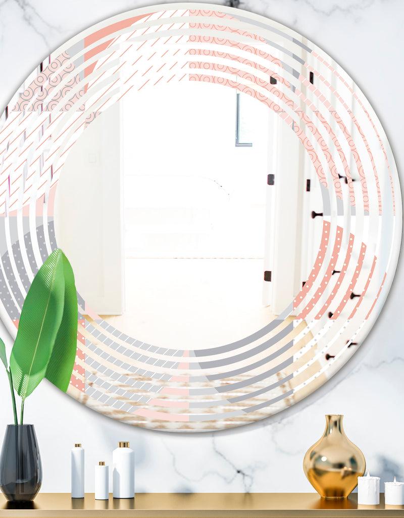 DesignQ Round geometric textured pattern - Modern Round or Oval Wall Mirror - Wave