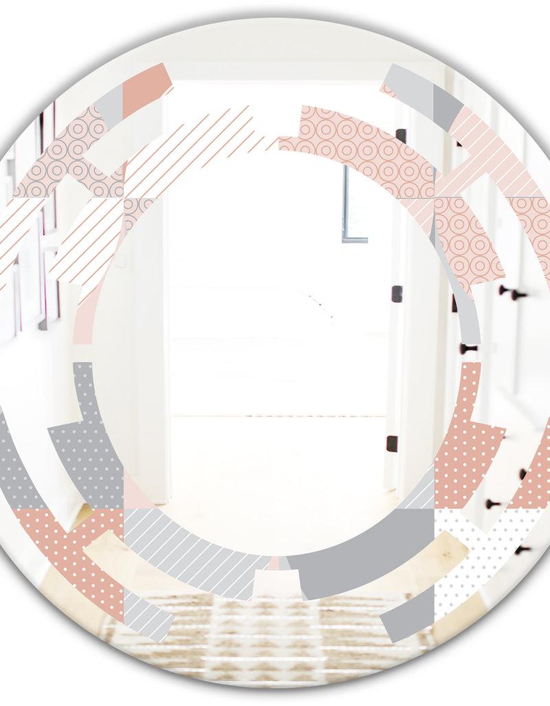 DesignQ Round Geometric Textured Pattern - Modern Round Or Oval Wall Mirror - Space