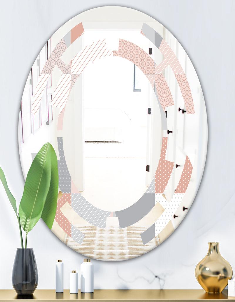 DesignQ Round Geometric Textured Pattern - Modern Round Or Oval Wall Mirror - Space