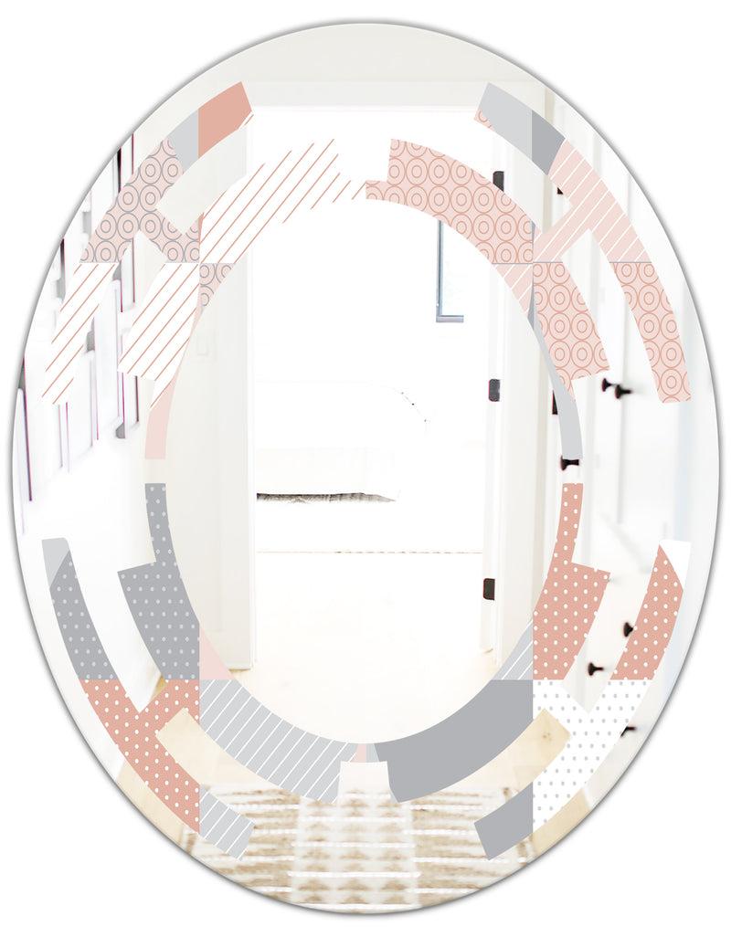 DesignQ Round Geometric Textured Pattern - Modern Round Or Oval Wall Mirror - Space