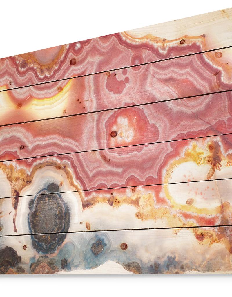 DesignQ Round Rough Agate Mineral Sample -Stone Print On Natural Pine Wood