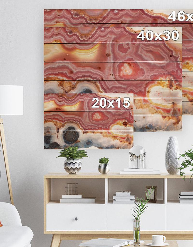 DesignQ Round Rough Agate Mineral Sample -Stone Print On Natural Pine Wood