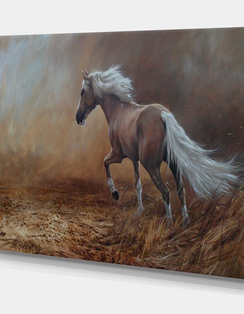 DesignQ Running Brown Horse - Cottage Canvas Wall Art