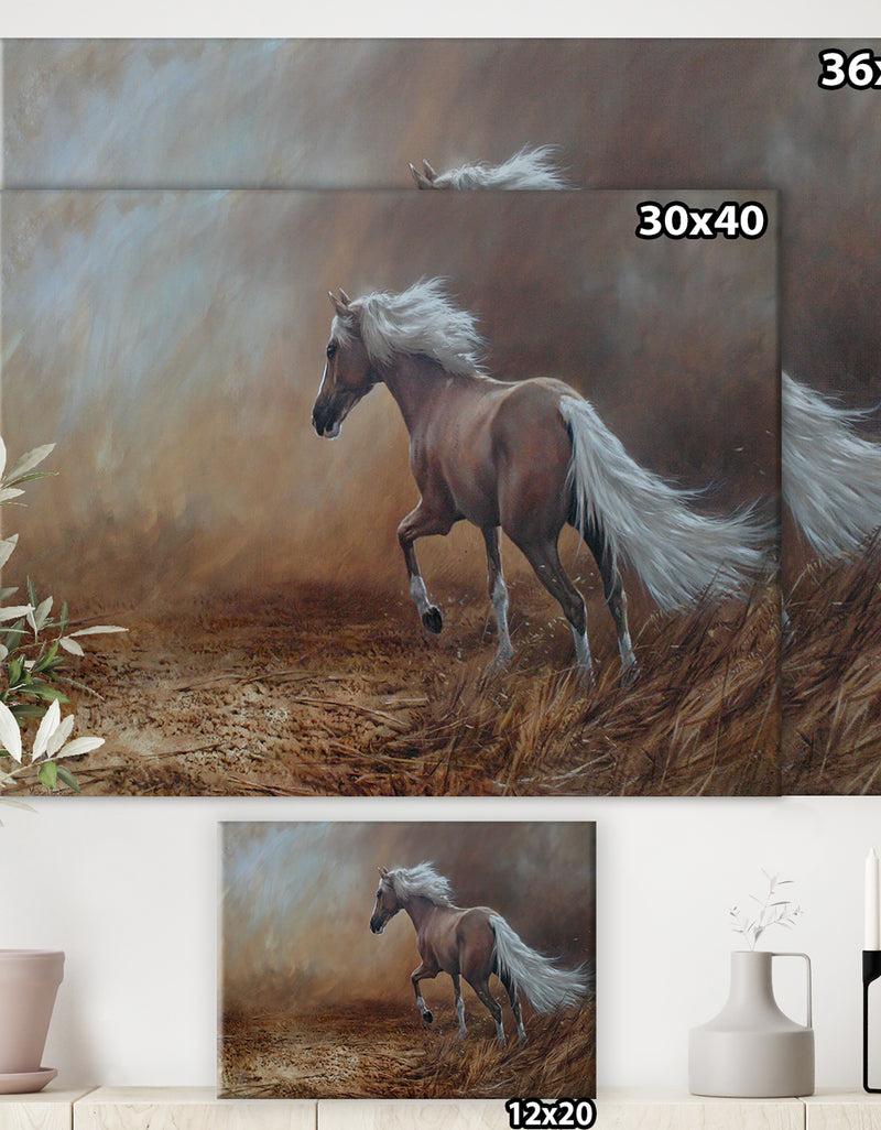 DesignQ Running Brown Horse - Cottage Canvas Wall Art