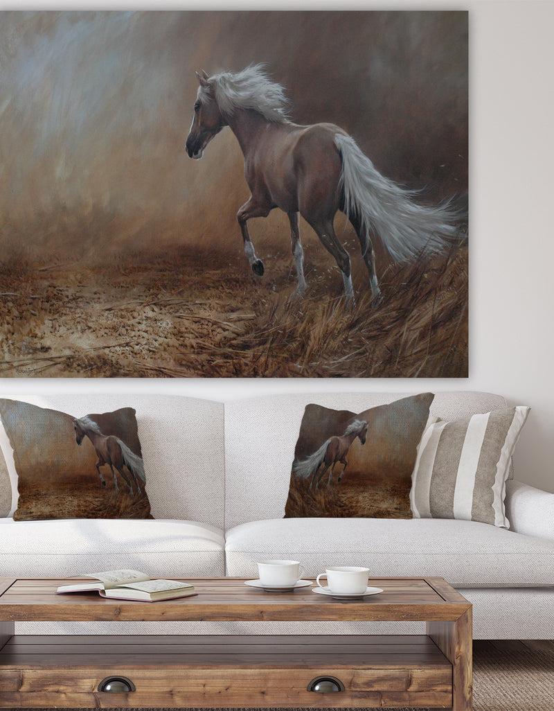 DesignQ Running Brown Horse - Cottage Canvas Wall Art