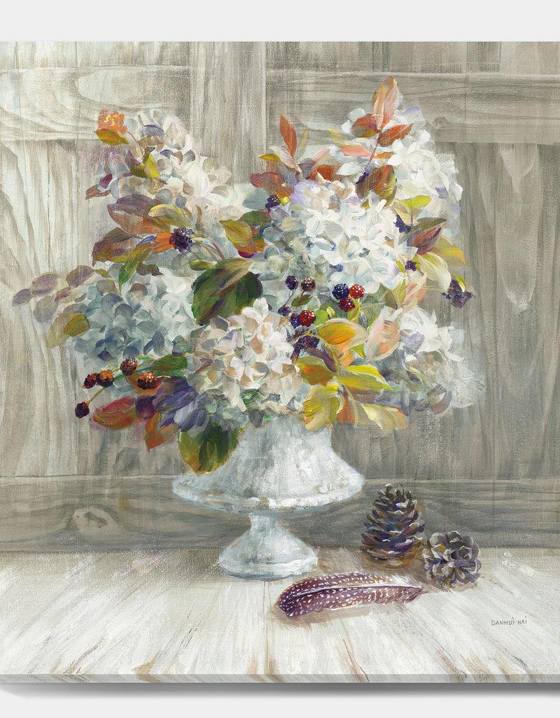 DesignQ Rustic Florals White - Cabin & Lodge Premium Canvas Wall Art