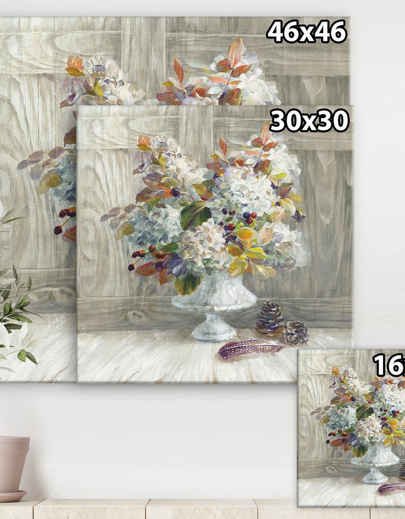 DesignQ Rustic Florals White - Cabin & Lodge Premium Canvas Wall Art