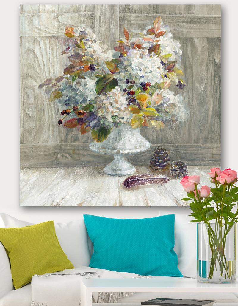 DesignQ Rustic Florals White - Cabin & Lodge Premium Canvas Wall Art