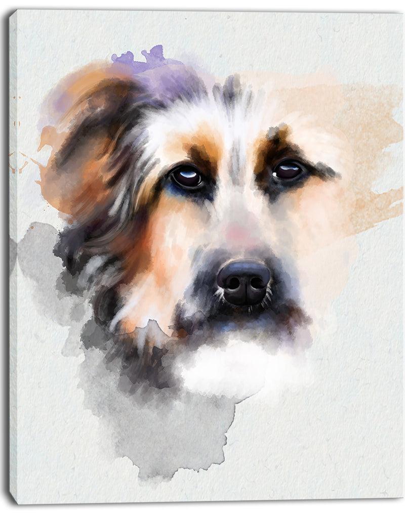 DesignQ Sad Dog Watercolor Illustration - Modern Animal Canvas Wall Art