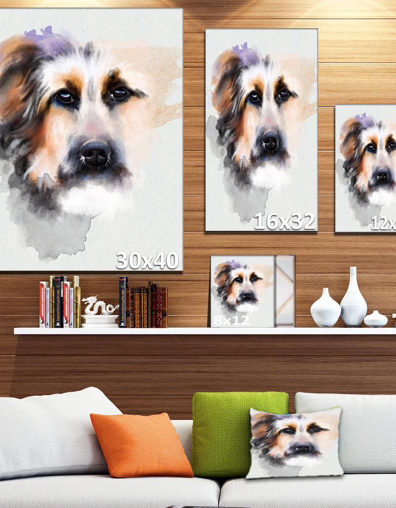 DesignQ Sad Dog Watercolor Illustration - Modern Animal Canvas Wall Art