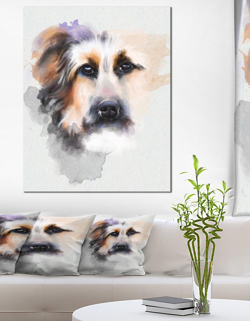 DesignQ Sad Dog Watercolor Illustration - Modern Animal Canvas Wall Art