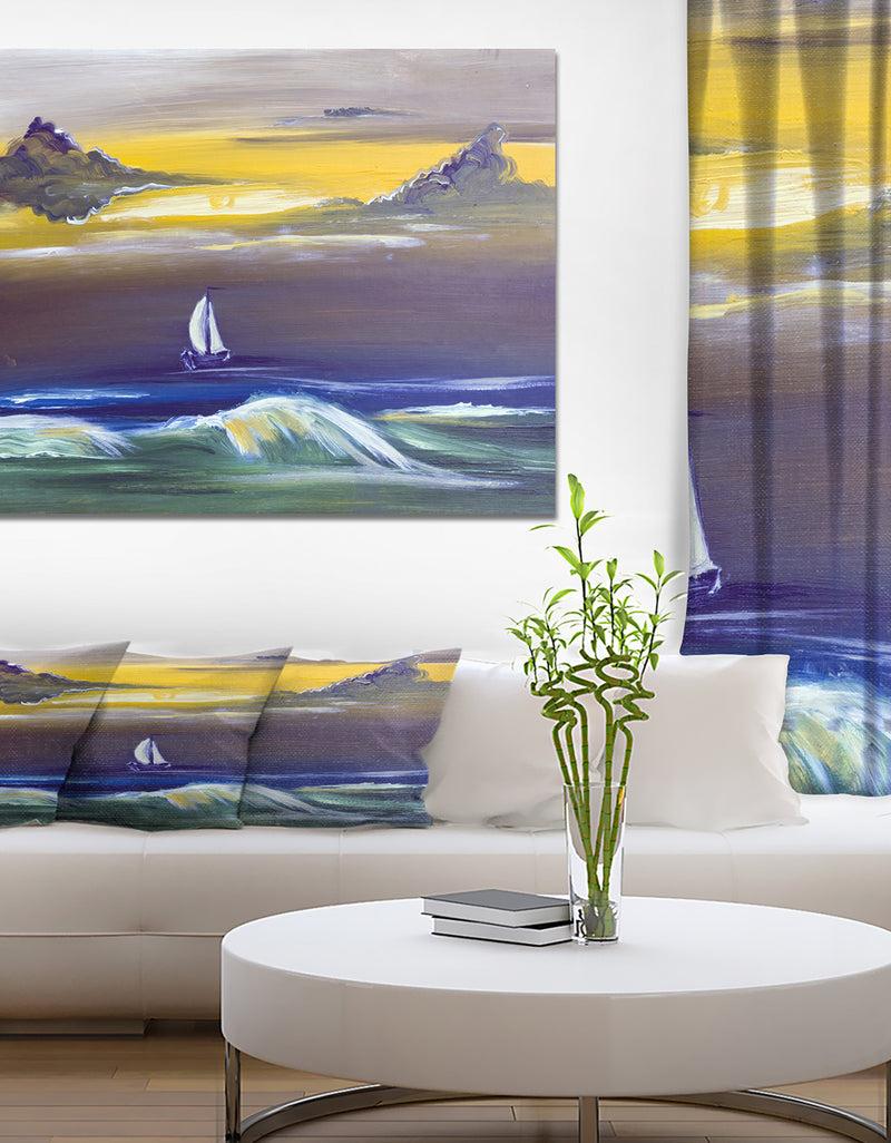 DesignQ Sailing yacht in storm - Sea & Shore Painting Print on Wrapped Canvas