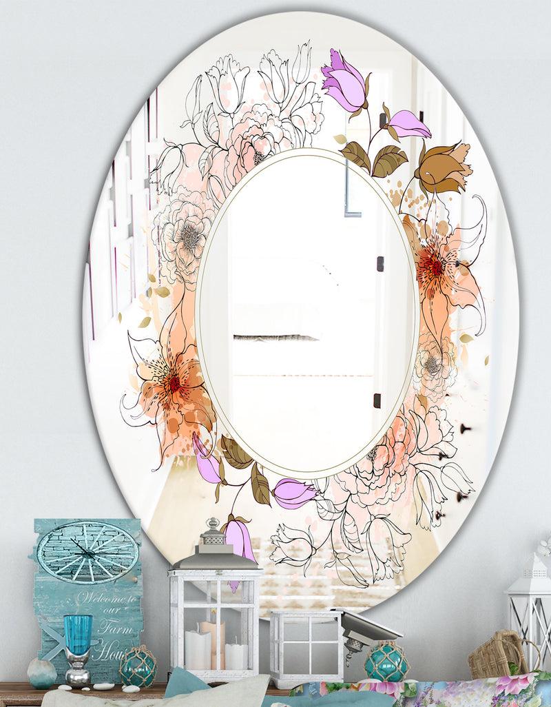 DesignQ Sale With Flowers - Farmhouse Mirror - Oval Or Round Wall Mirror