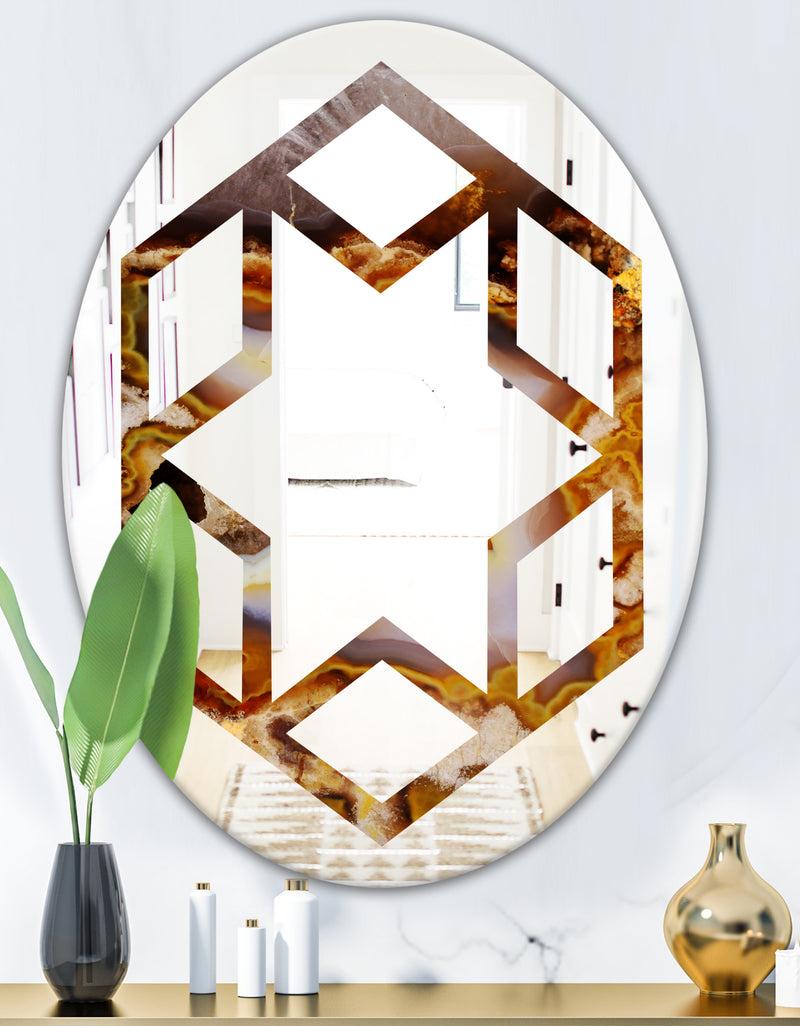 DesignQ Sand Close Up - Modern Round Or Oval Wall Mirror - Hexagon Star