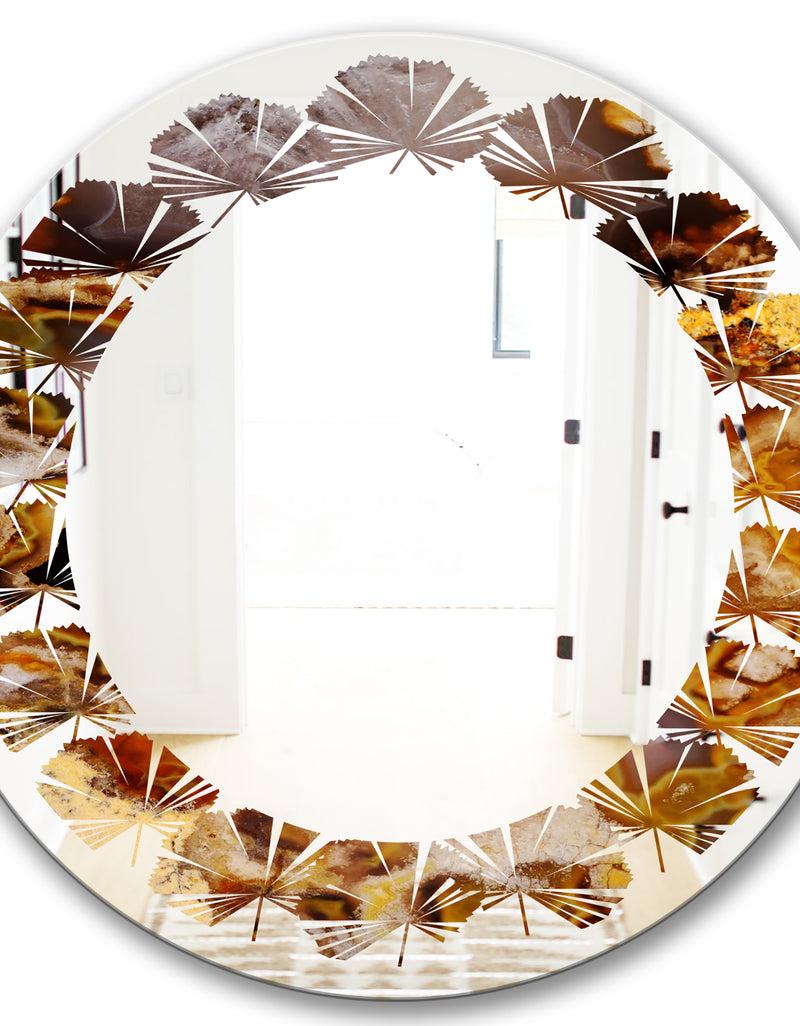 DesignQ Sand Close Up - Modern Round Or Oval Wall Mirror - Leaves