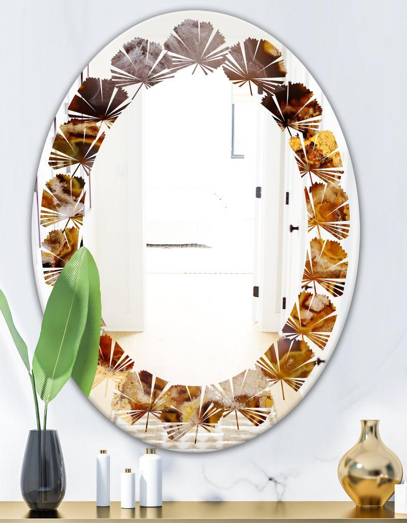 DesignQ Sand Close Up - Modern Round Or Oval Wall Mirror - Leaves